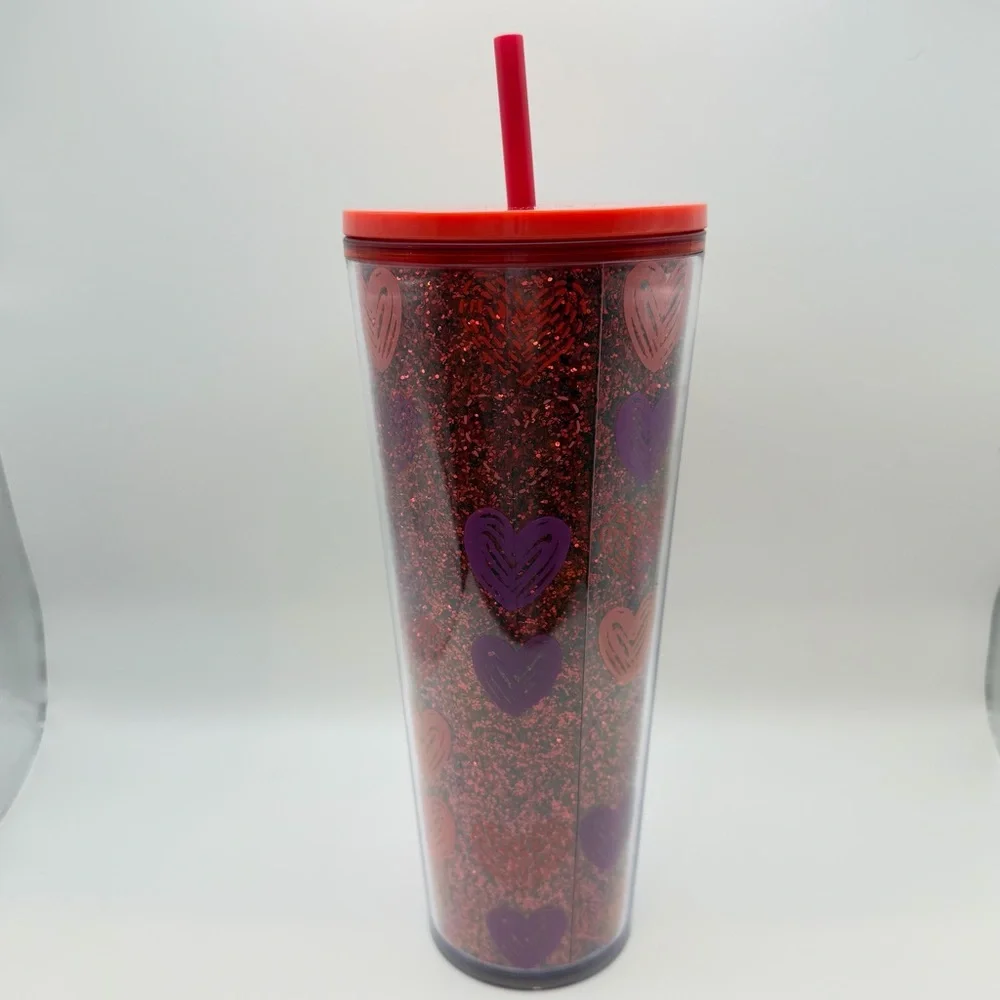 Starbucks Hearts Glitter Valentine’s Day Venti Cold Cup Tumbler Love Red Purple